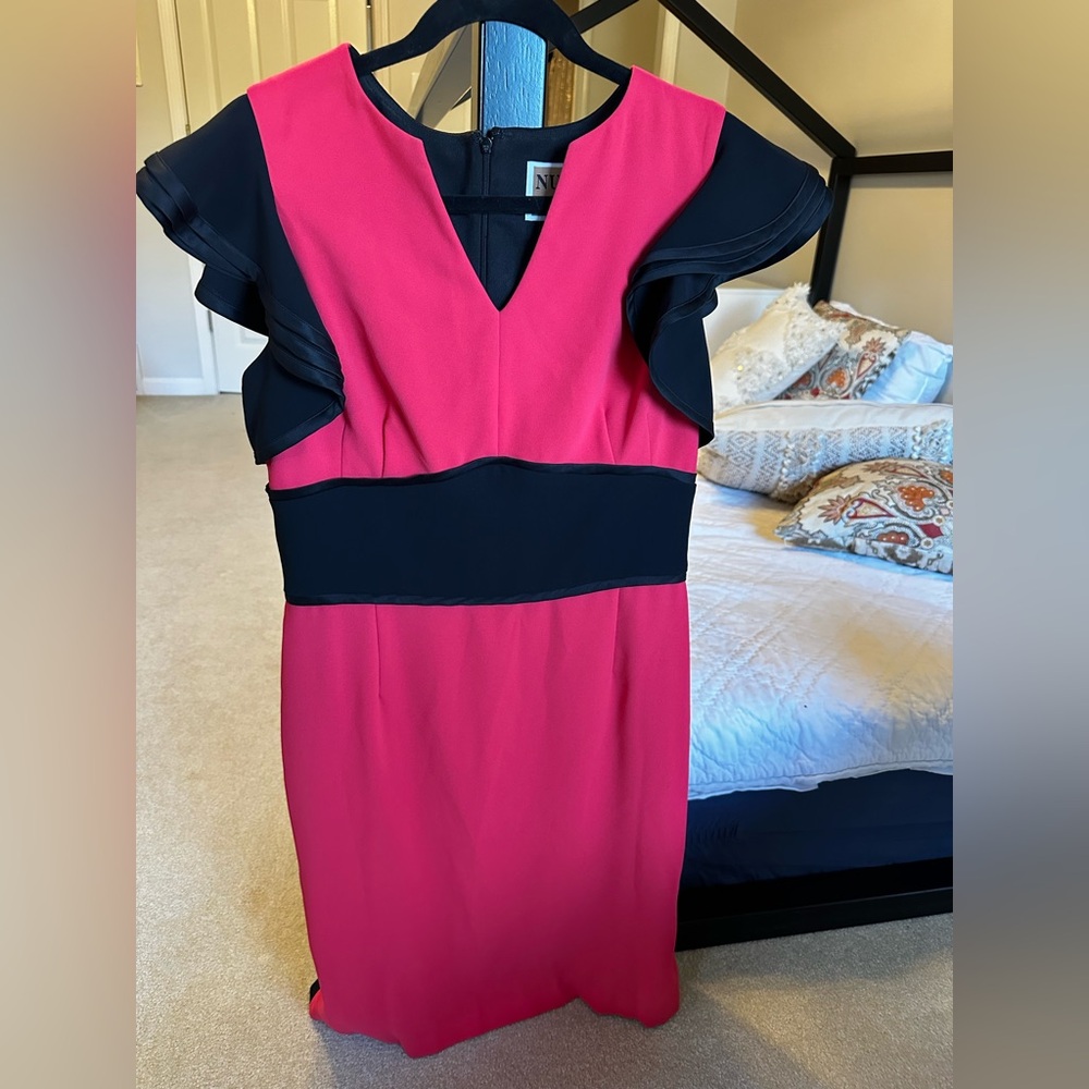 Nue by Shani Pink and Black Midi Dress